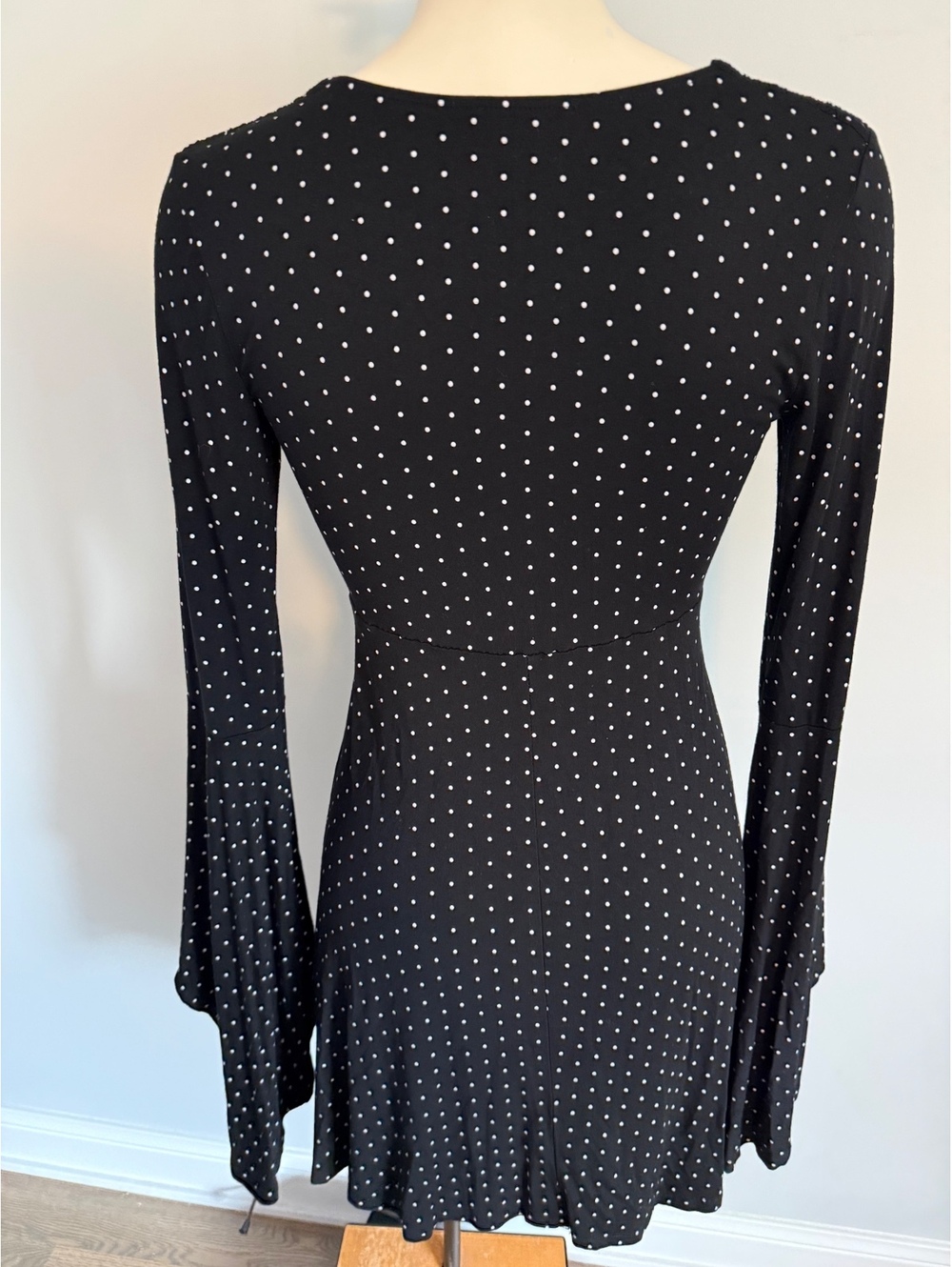 Venus Black Polka Dot Long Sleeve Dress with Flared Sleeves, Size XS - Picture 11 of 11